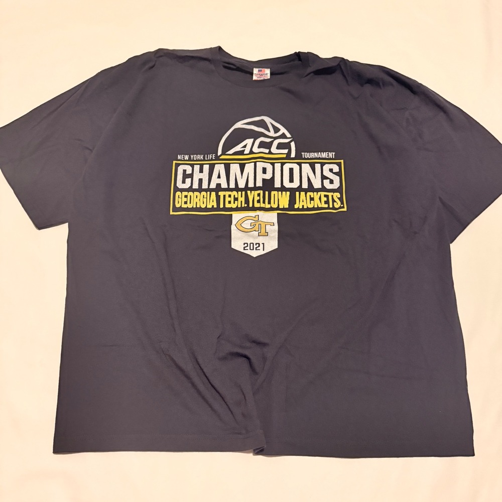 Bayside Georgia Tech Yellow Jackets Men 4XL Navy Blue 2021 ACC Champions T-Shirt